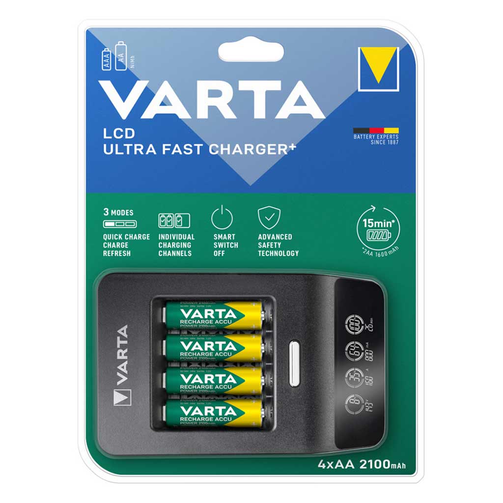 Varta Ultra Fast Charger 57685101441 elem akkumulátor töltő, LCD gyorstöltő, + 4db AA 2100mAh