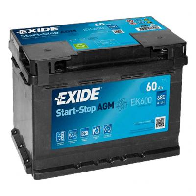 Exide Start-Stop AGM EK600 akkumulátor, 12V 60Ah 680A J+ EU, magas