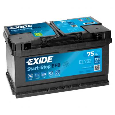 Exide Start-Stop EFB EL752 akkumulátor, 12V 75Ah 730A J+ EU, alacsony