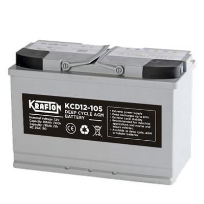 Krafton AGM Deep Cycle KCD12-105 munkaakkumulátor, napelem (szolár) akkumulátor, 12V 105Ah J+ EU árak, vásárlás